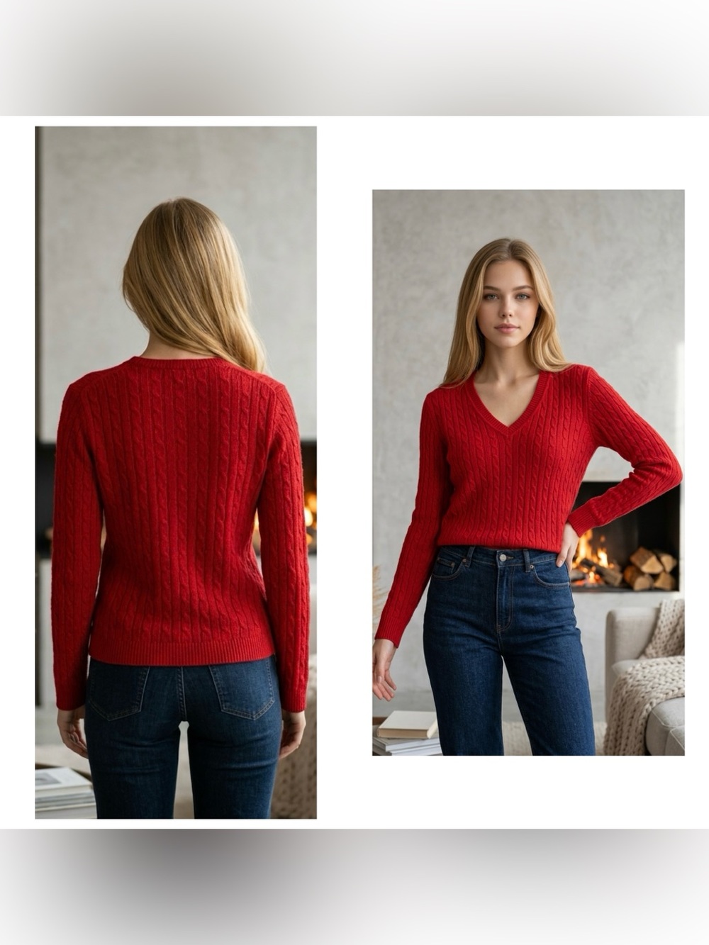 Fairway & Greene Women’s V-Pullover bold Red Peruvian PIMA Cotton Sweater Sz XL